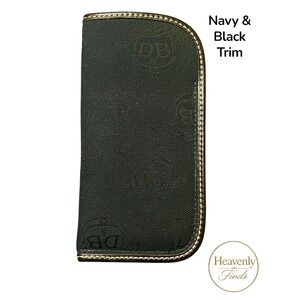 Dooney & Bourke Glass Case OS Navy Monogram Canvas Black Leather Trim New